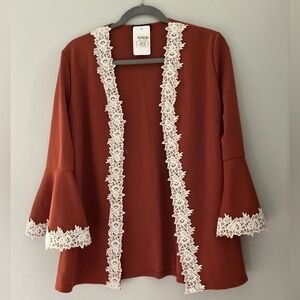 Slinky Brand Rusty Orange 3/4 Sleeve Open-Front Cardigan